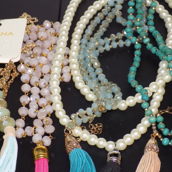 Lot of 9 Corded Tassel Pendant Beaded & Chain Necklaces Bundle.  New w/o Tag - Picture 2 of 5